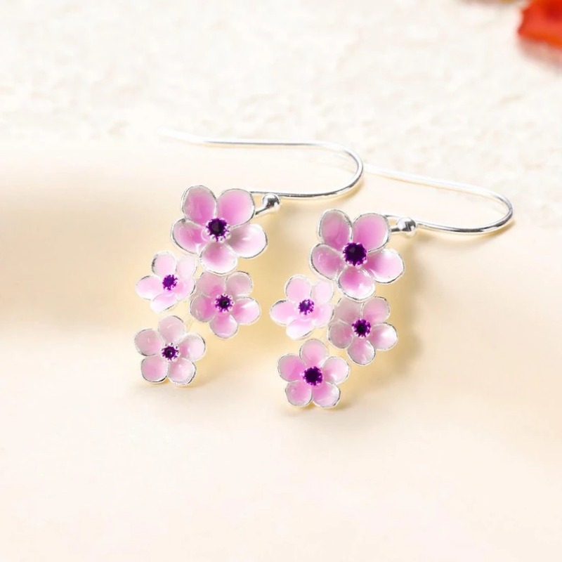 Vintage Copper Flower Hook Earrings, Handmade Dangle Drop Design